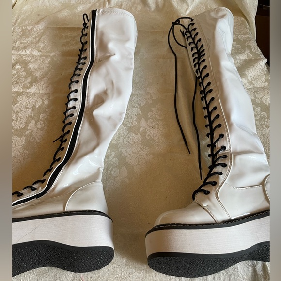 Demonia Black and White Lace Up Boots - Picture 4 of 7